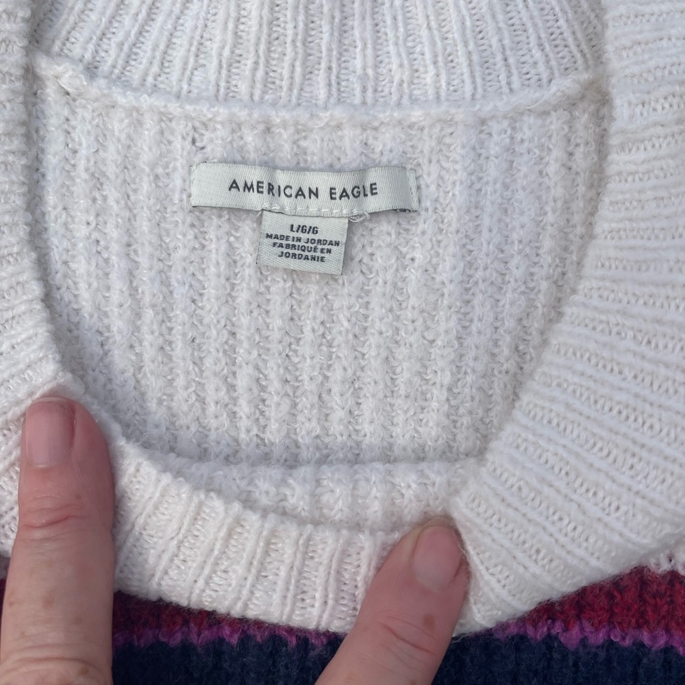 American Eagle Outfitters Women's White and Purple Cowl Neck Sweater